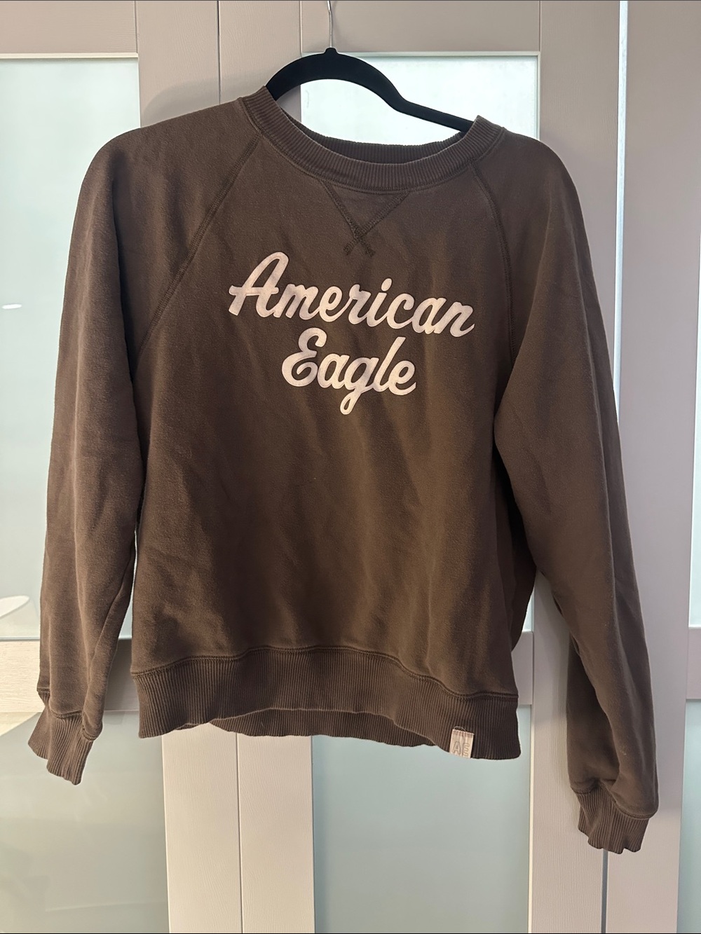 American Eagle Outfitters Olive Green Crewneck Sweatshirt with White Logo